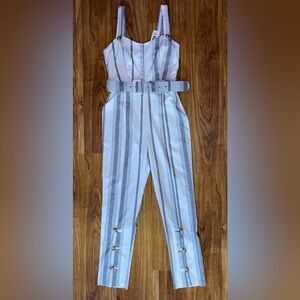 CBR Gray and White Striped Jumpsuit with Belt